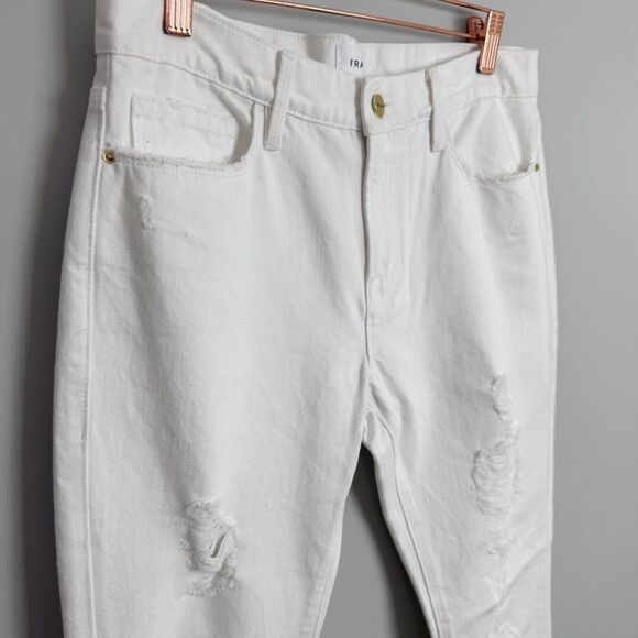 FRAME | NEW Le Garçon White Distressed Denim Jeans Women’s Size 26 - Picture 6 of 12